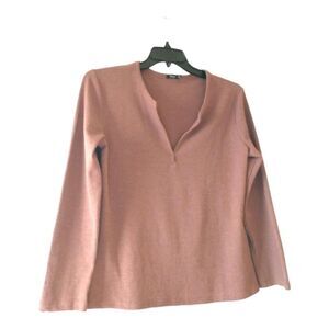 Woman's Waffle Knit Henley Top V-Neck Neutral Brown XL Gorpcore Fall Normcore